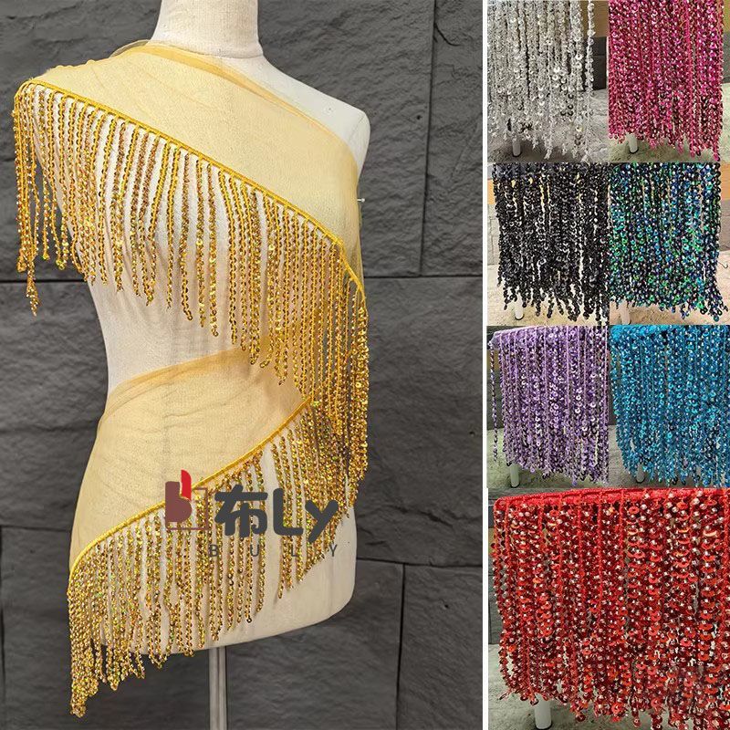 Beaded Trim Fringe - شريط زخرفي مطرز بالخرز والترتر بطول