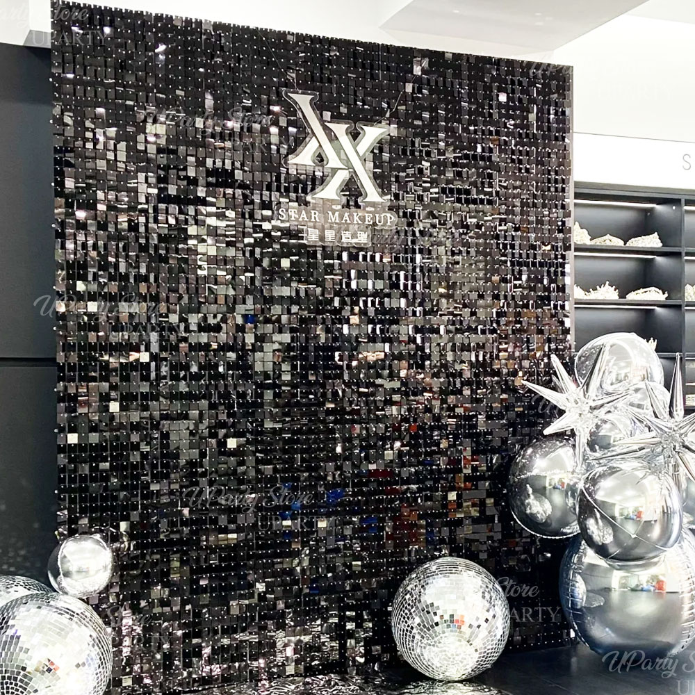 Sequin Fabric Panel - أسود لامع جدار خلفية 12/16/24 قطعة