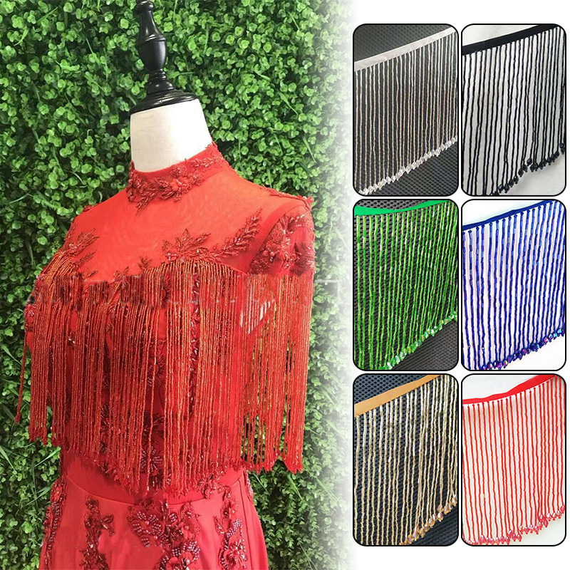 الدانتيل مطرز شرابة للخياطة ال - مراجعة Beaded Trim Fringe وسعره