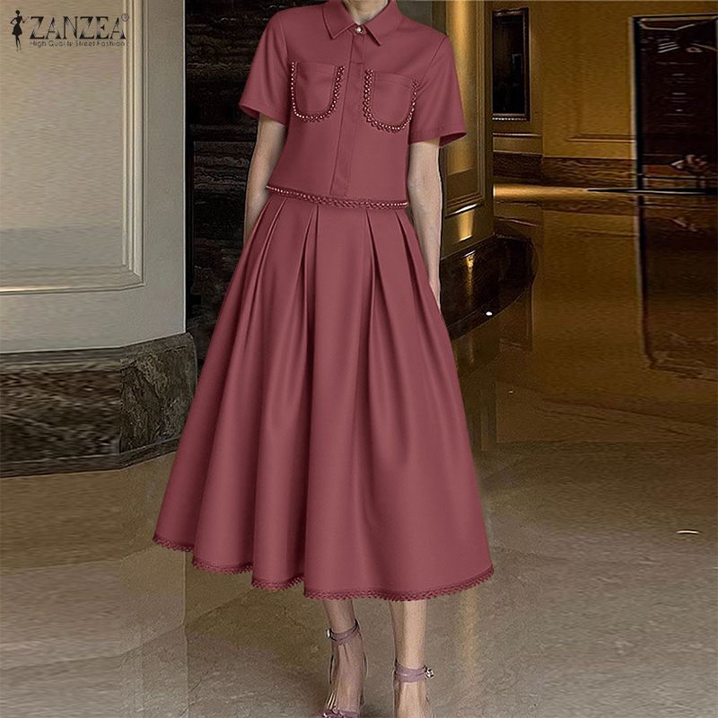 ZANZEA طقم تنورة أنيق من قطعتي - مراجعة Elastic Lace Trim وسعره